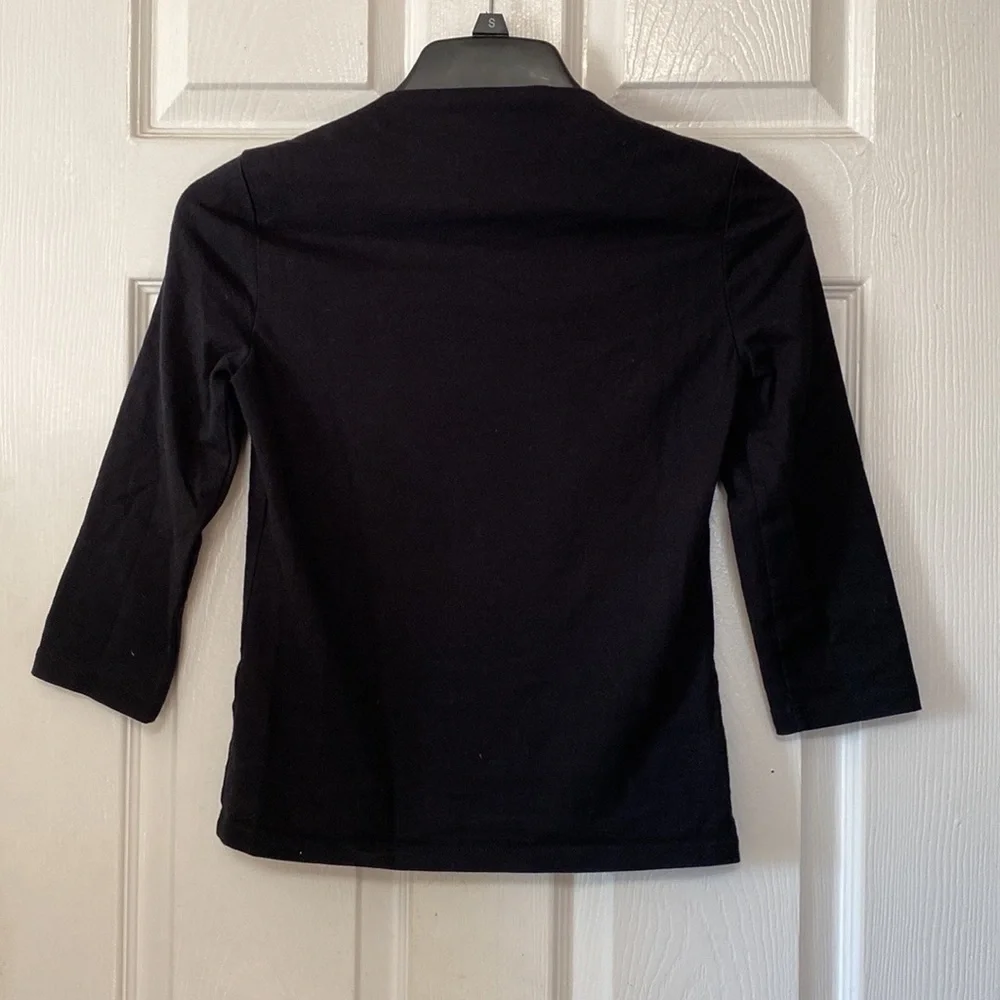 Kate Spade Black Slash Boatneck 3/4” Elbow Sleeve Cotton Shirt